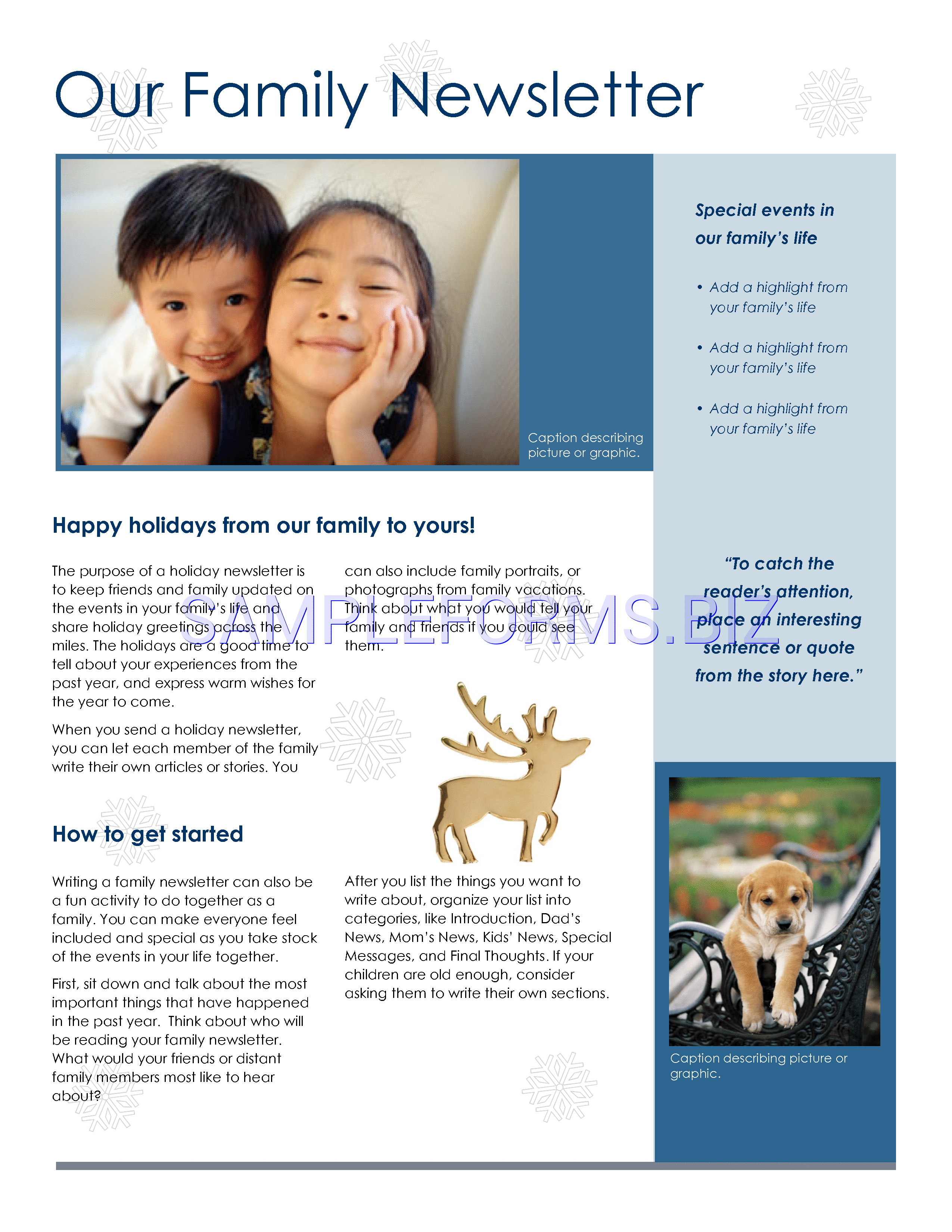 Preview free downloadable Family Christmas Newsletter in PDF (page 1)
