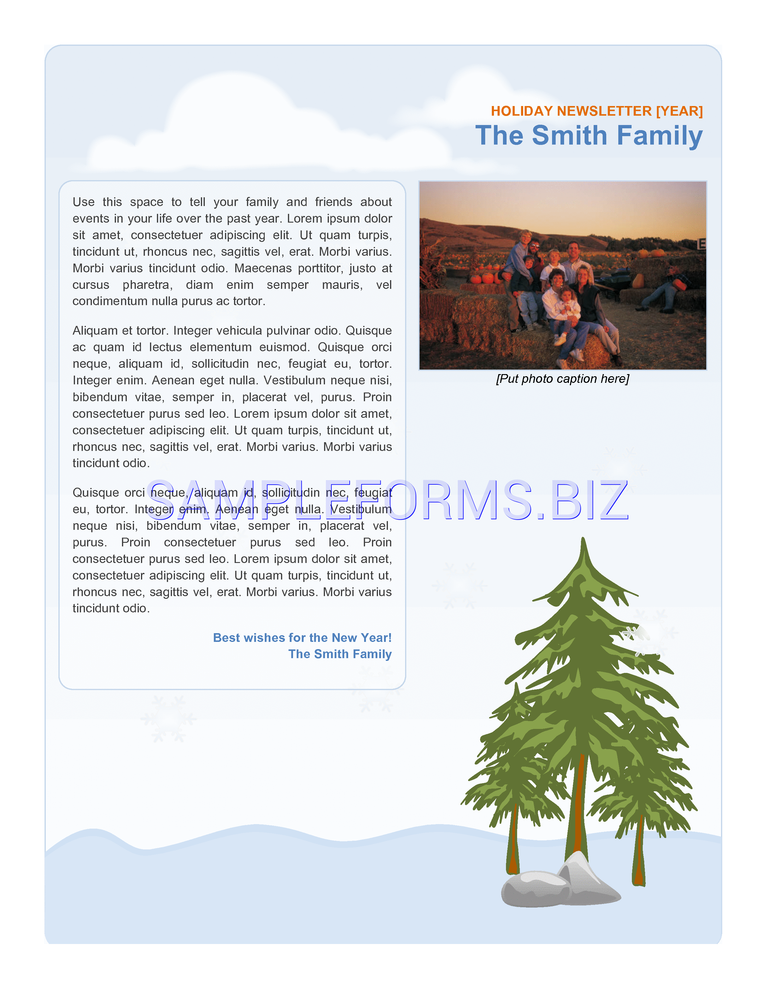 Preview free downloadable Family Holiday Newsletter in PDF (page 1)