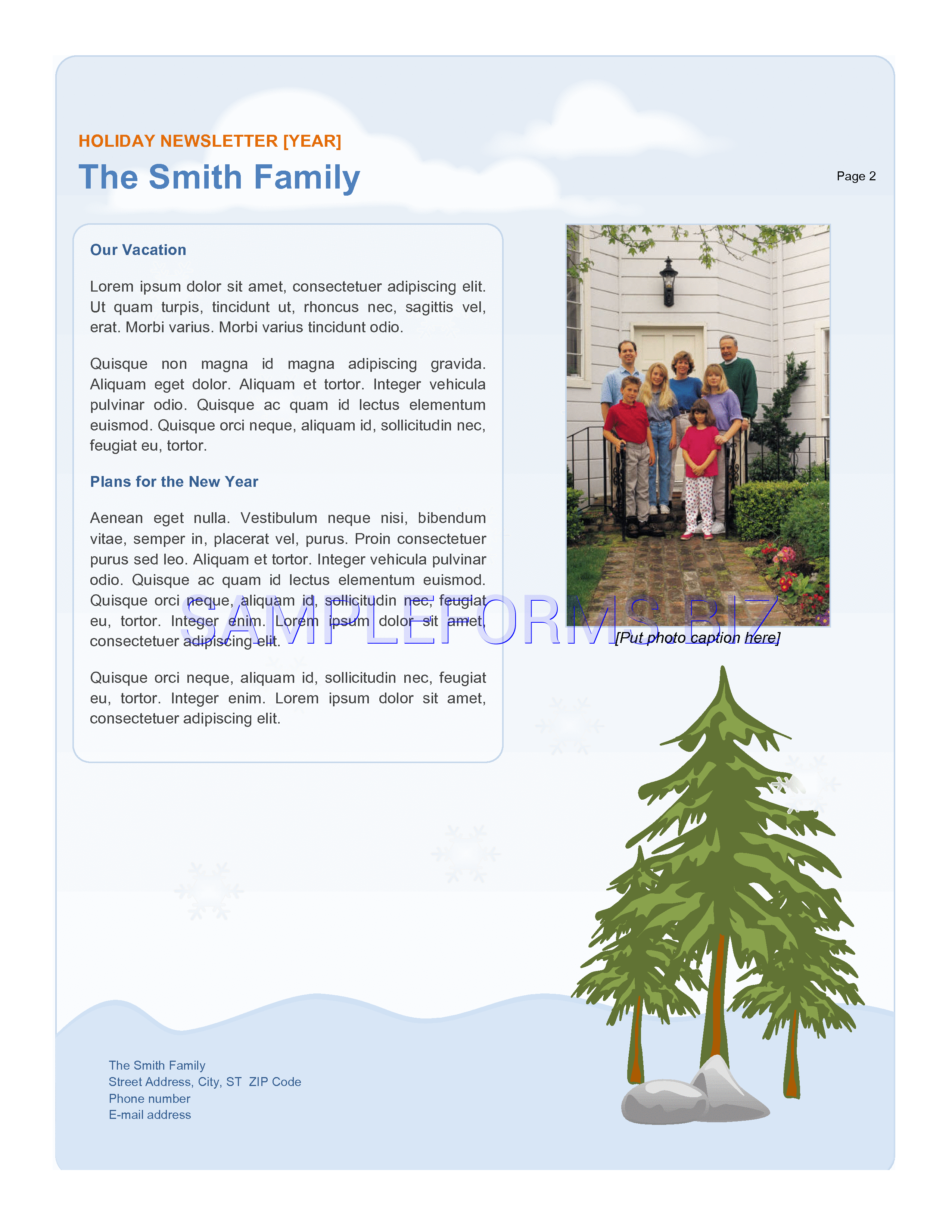 Preview free downloadable Family Holiday Newsletter in PDF (page 2)